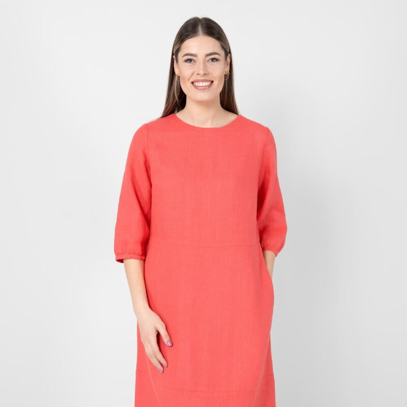 Red linen dress, 100% linen