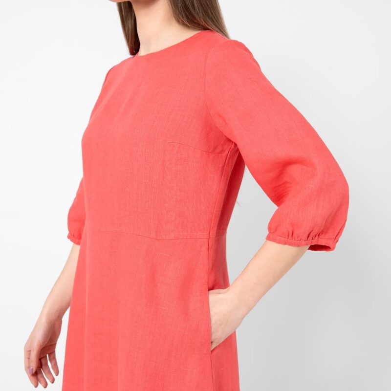 Red linen dress with pockets
