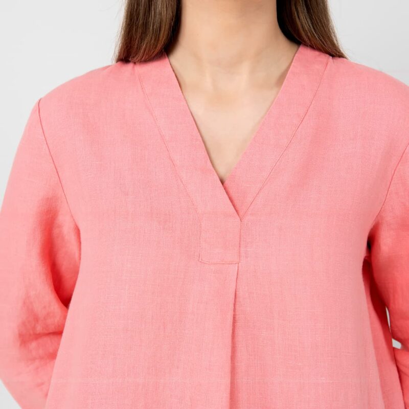 Light pink linen dress, v-neckline