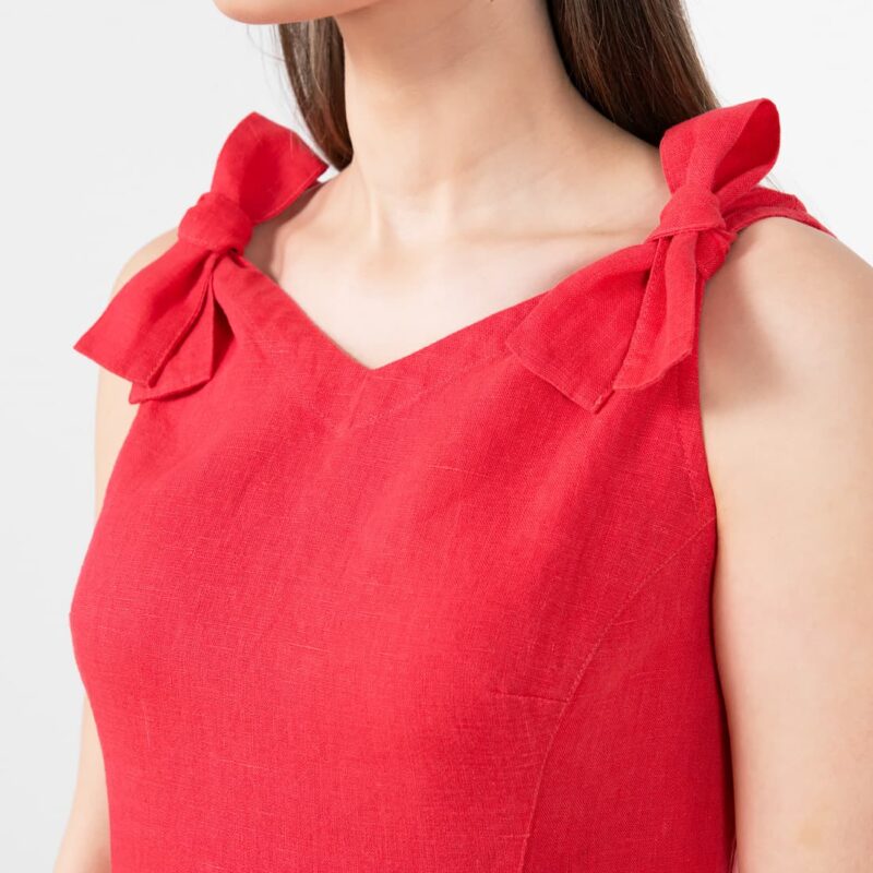 Red linen dress with bows