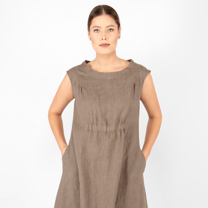 linen brown dress, 2 pockets