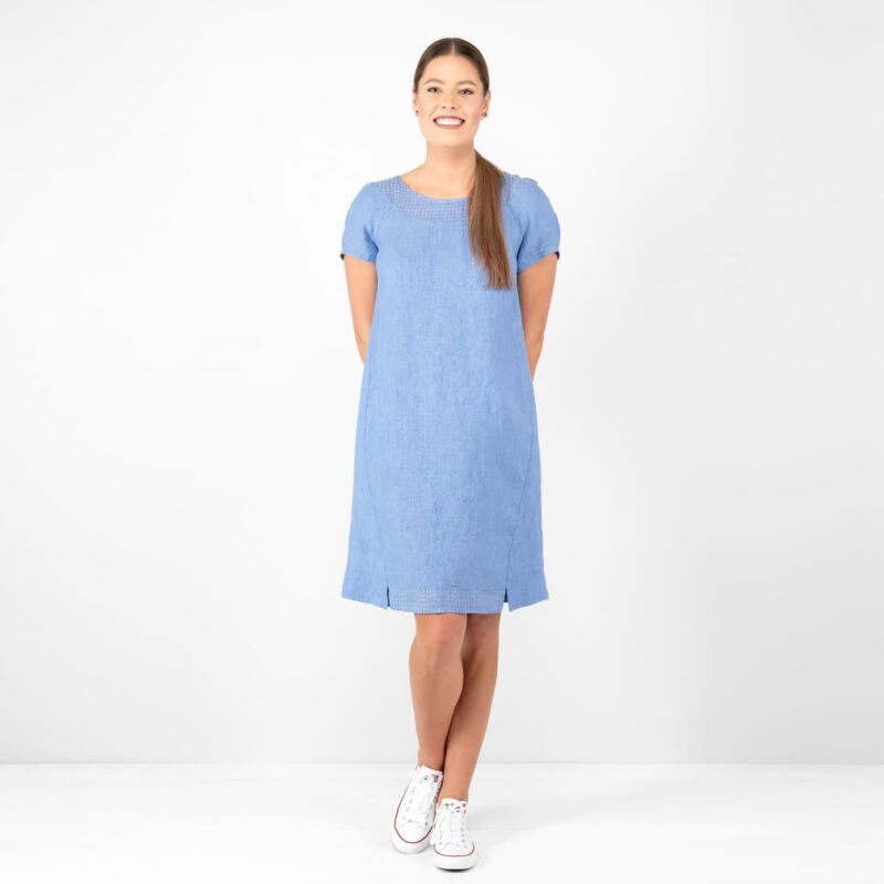 blue linen dress, washed