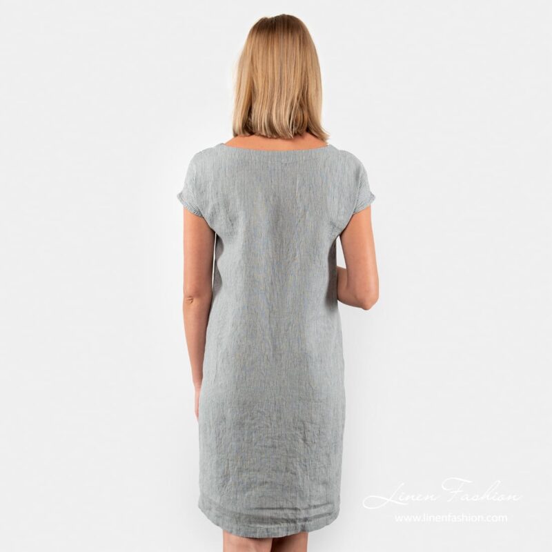 RETRO grey linen dress from the back