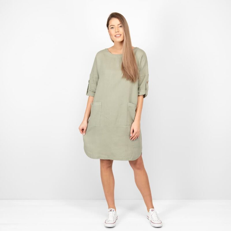 old green linen dress