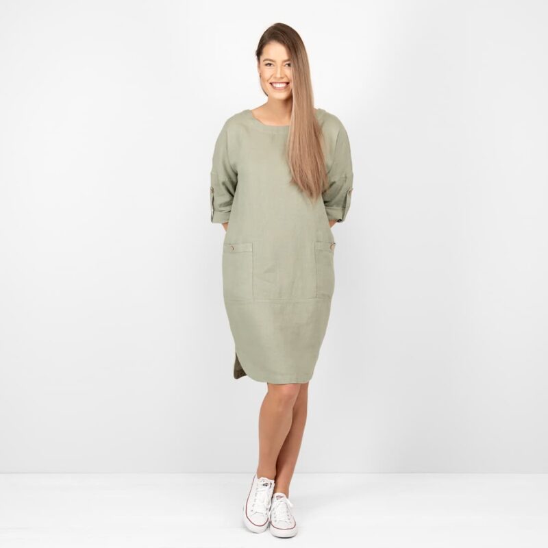 old green linen dress Vili