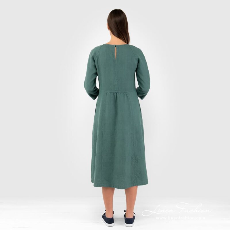 100% linen dress in green.