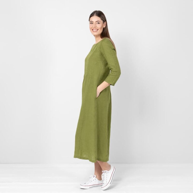 Green linen dress