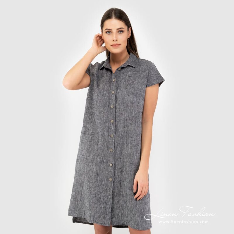 GINA black linen dress
