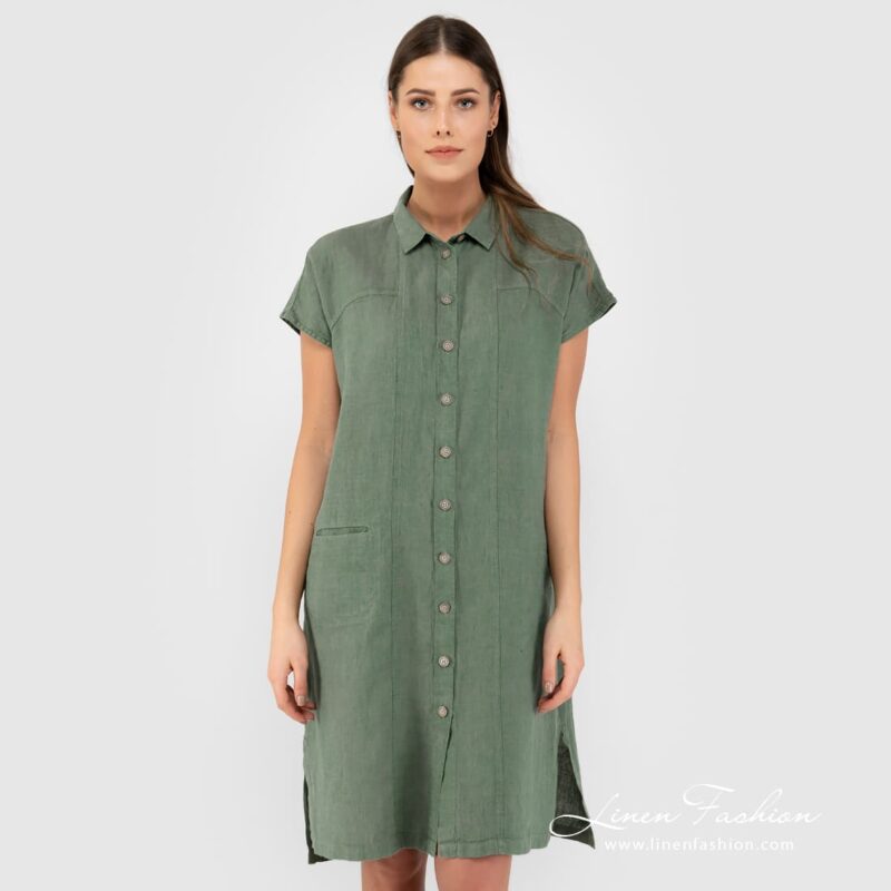 Green linen dress