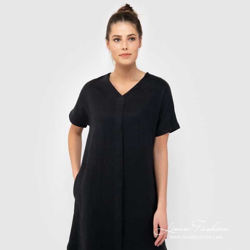 100% linen dress in black colour.