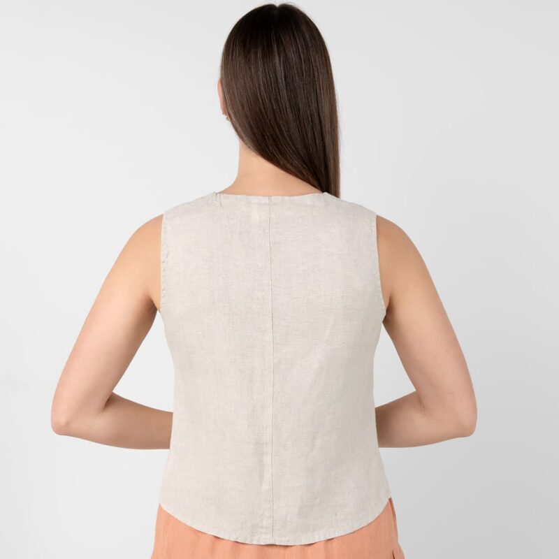 Linen vest beige with buttons, straight silhouette