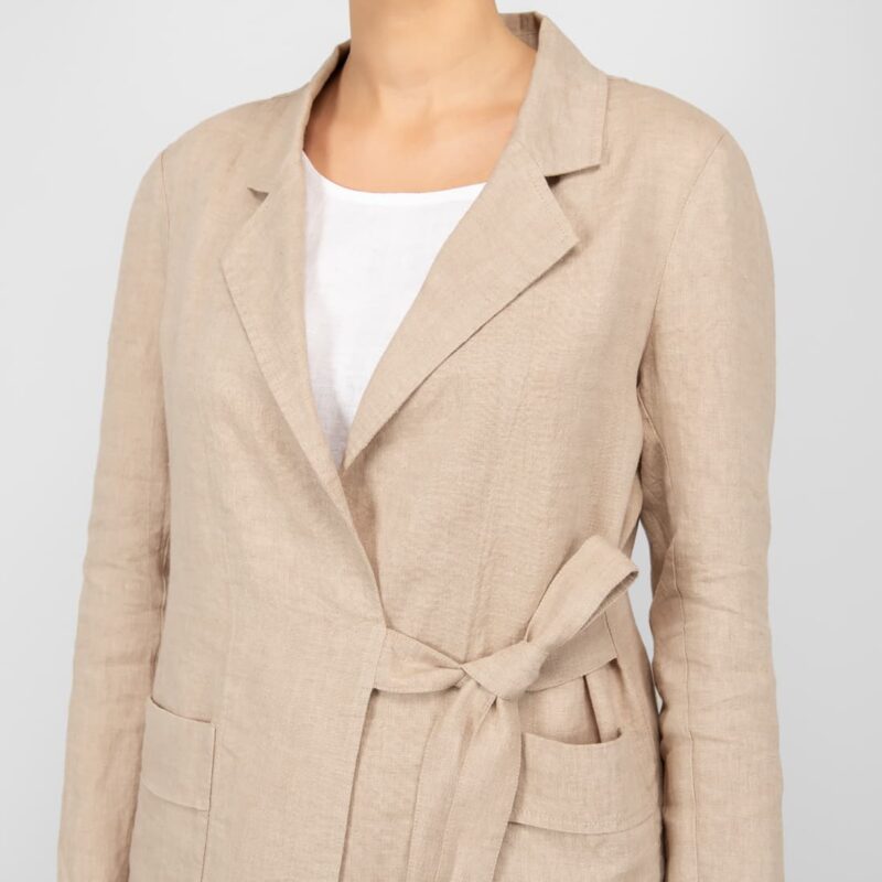 sand linen jacket with belt