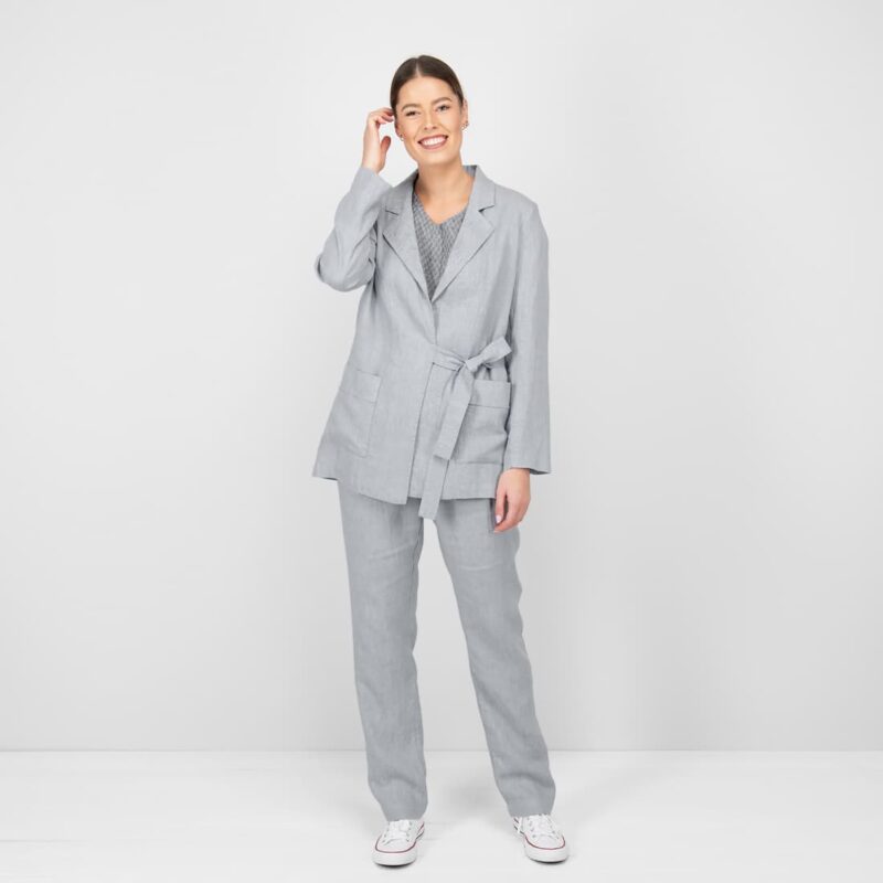 grey linen jacket with pants