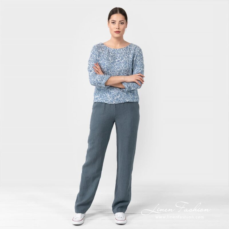 VERONA bluish grey linen pants with matching blouse