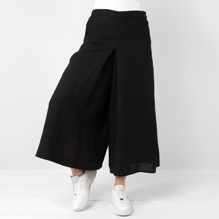Black linen culottes, wide loose fit pants