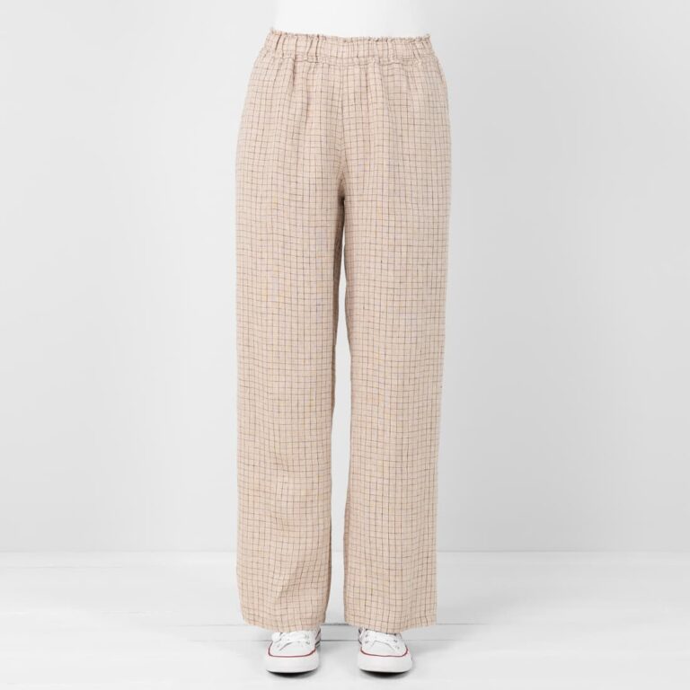 Checked linen brownish pants, pure linen
