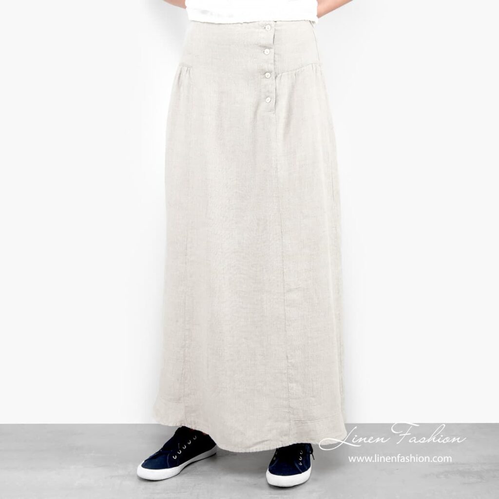 Light grey skirt.