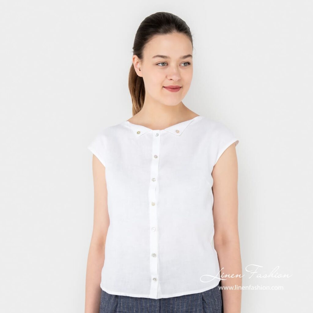 ROMA white linen blouse
