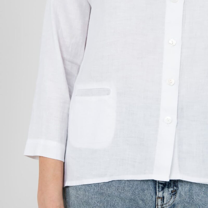 BIANCA white linen blouse pocket