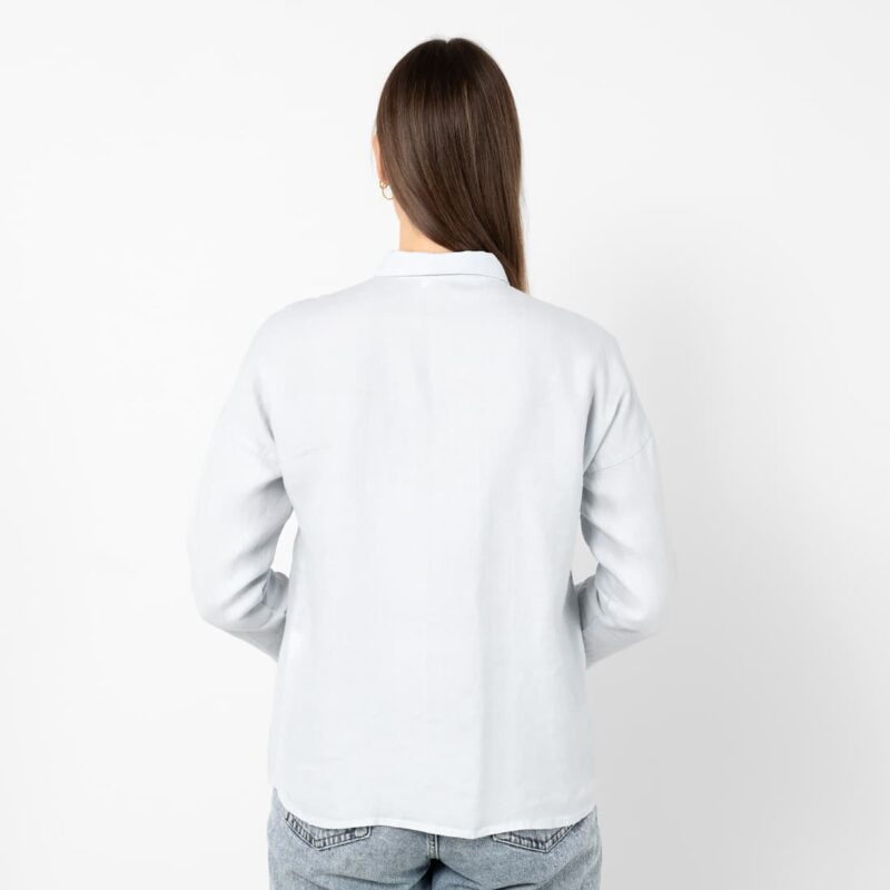 grey blue linen shirt blouse, straight silhouette