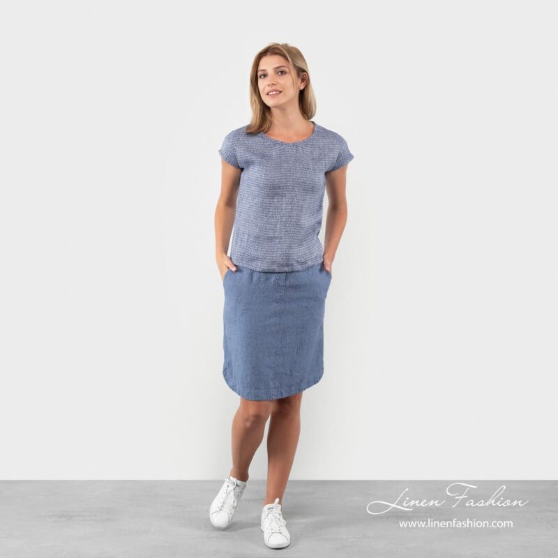 SAINT TROPEZ blue linen blouse in full size