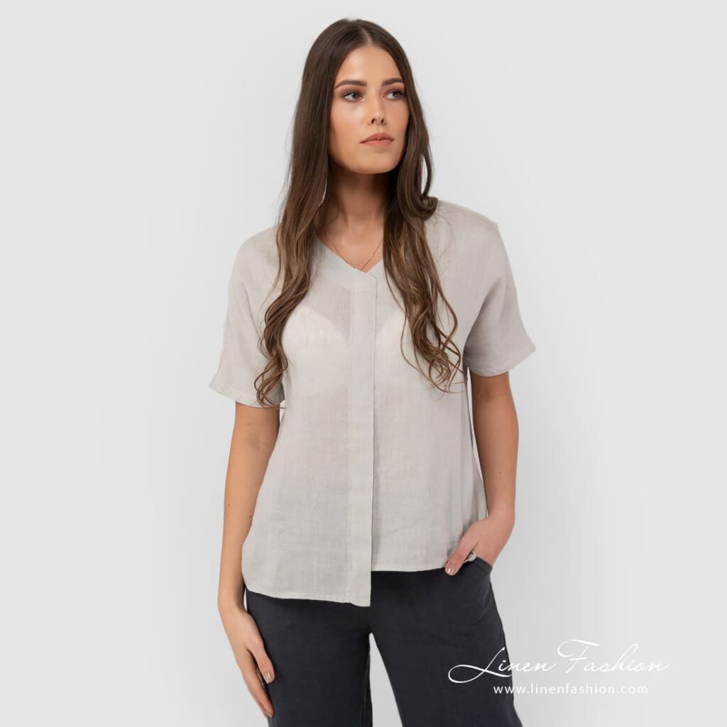 VIETNAM light grey linen blouse