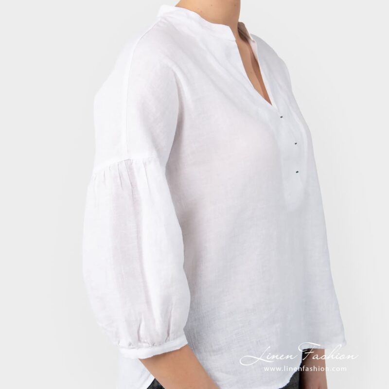 PALMA white linen blouse with V-neck