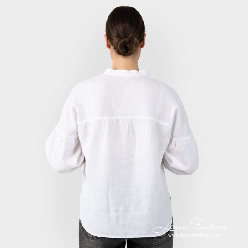 PALMA white linen blouse from back side