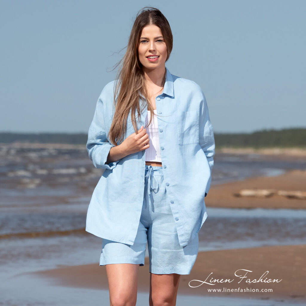 blue linen shirts.