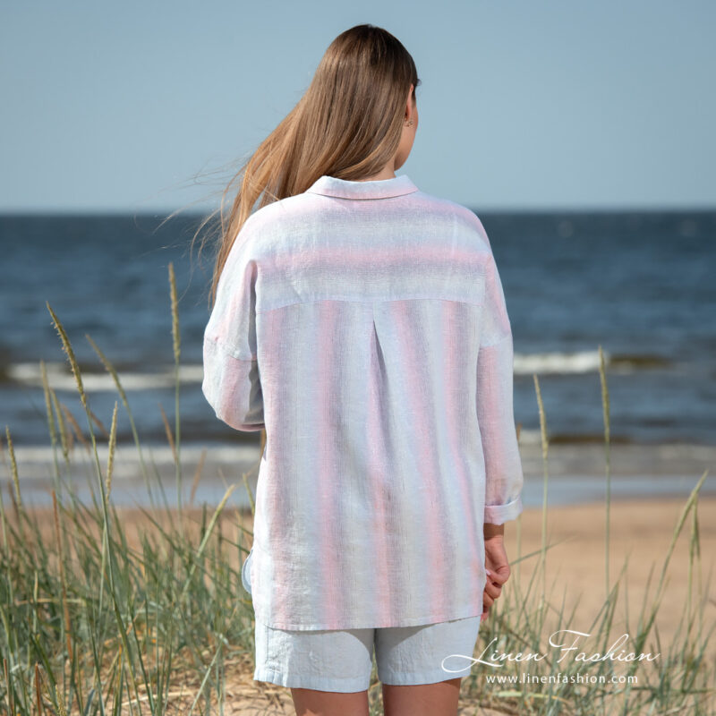 linen striped blouse from backside.