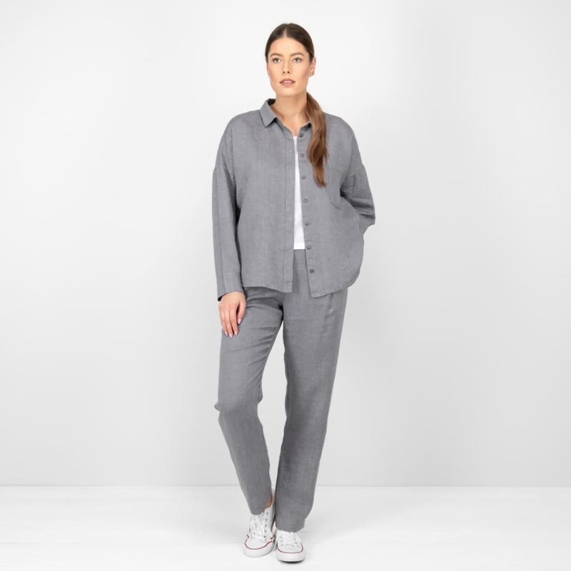 grey linen blouse shirt with pants