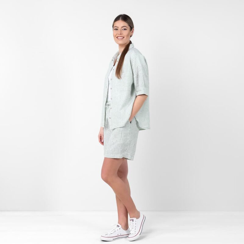 Linen greenish checked shirt, leisure clothing