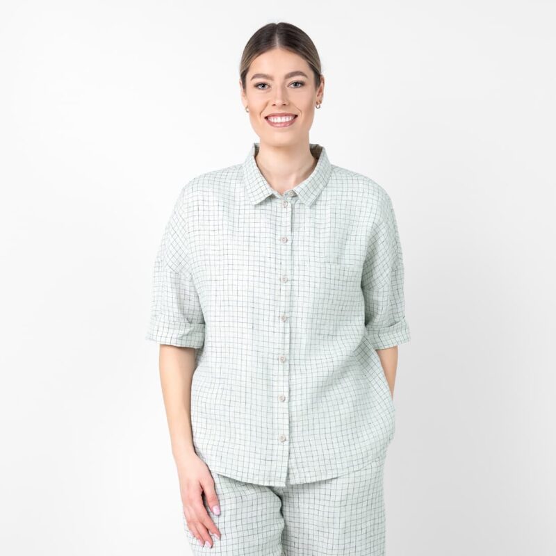 Linen greenish checked shirt, button down