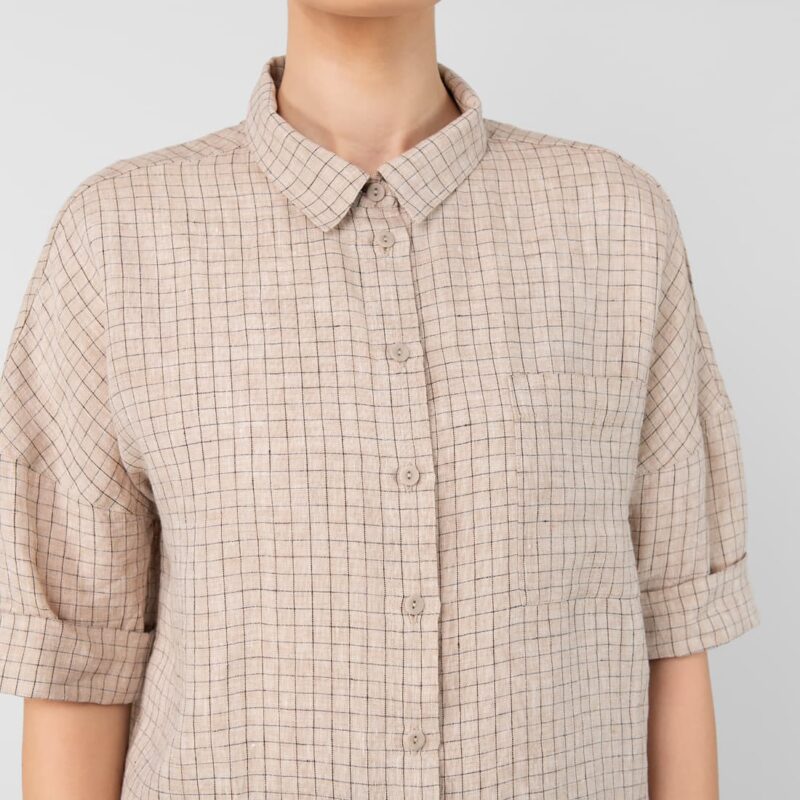 Linen brownish checked shirt, classic shirt collar