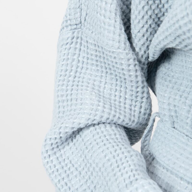 linen cotton blue grey bathrobe waffle structure.