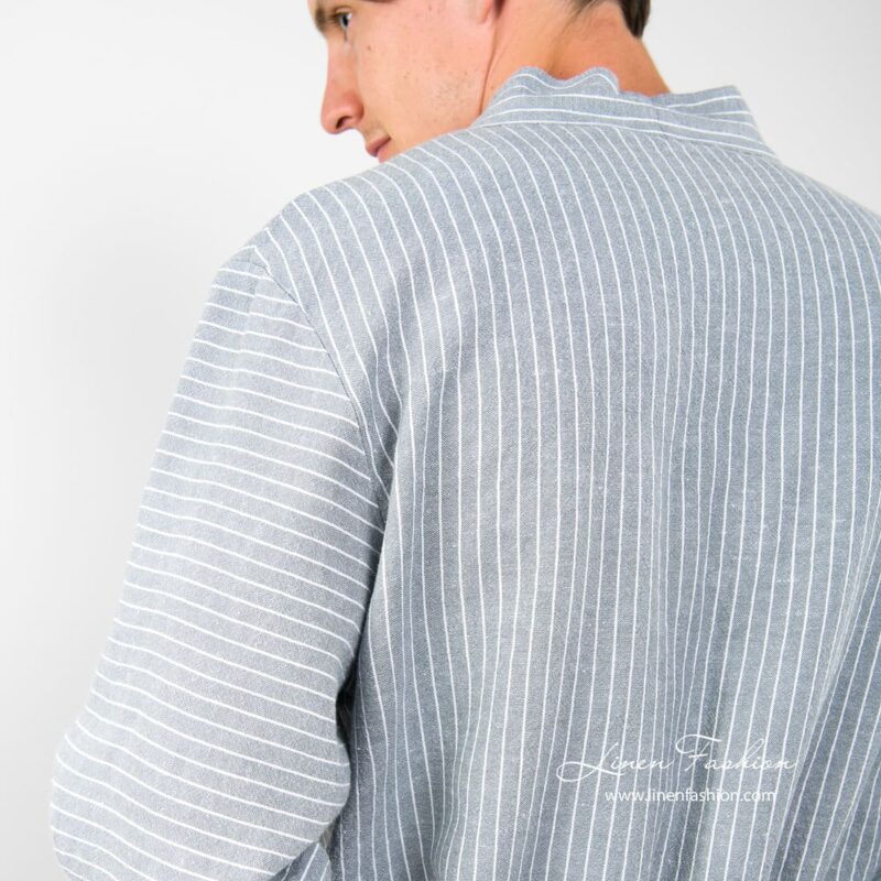 Mens bathrobe of linen fabric, grey.