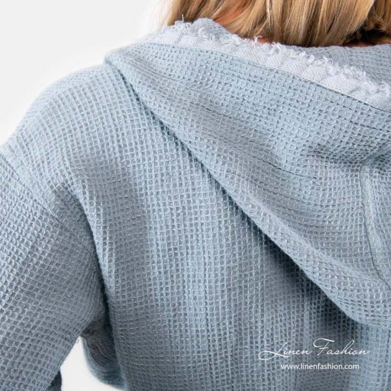 Linen blue bathrobe with a hood