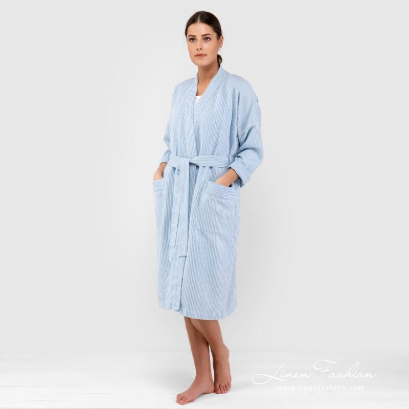 AIRA blue linen cotton bathrobe