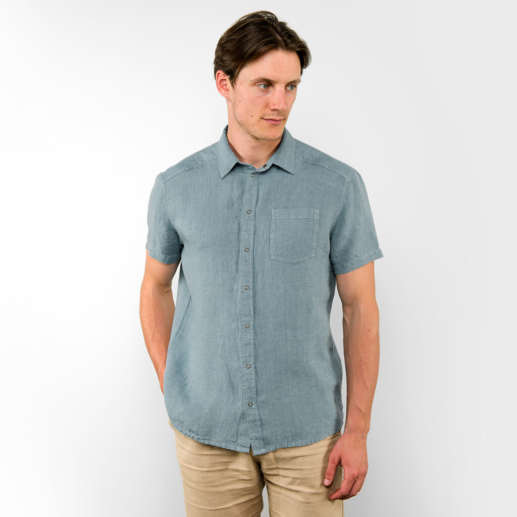 Aqua-blue linen men's shirt