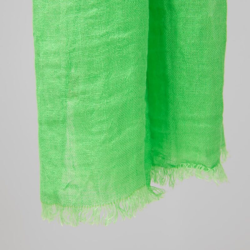 bright green linen shawl; washed; with fringes