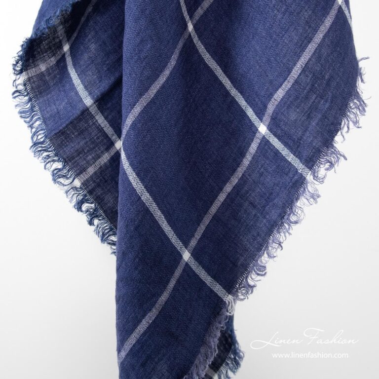 Checkered blue linen scarf.