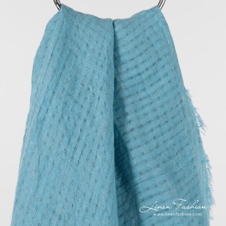 MARE blue linen scarf in openweave checks