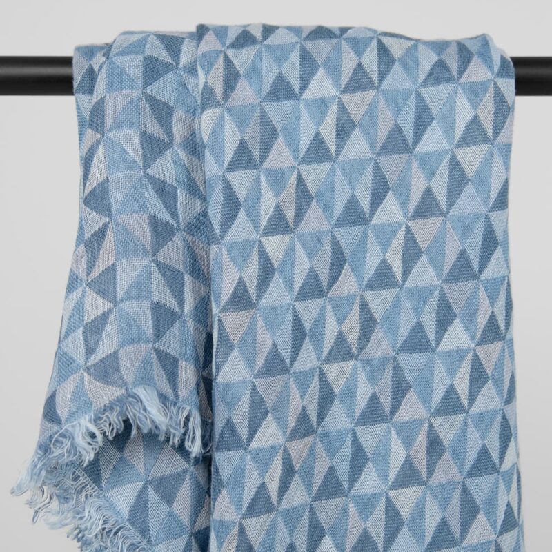 Blue linen scarf, geometric pattern