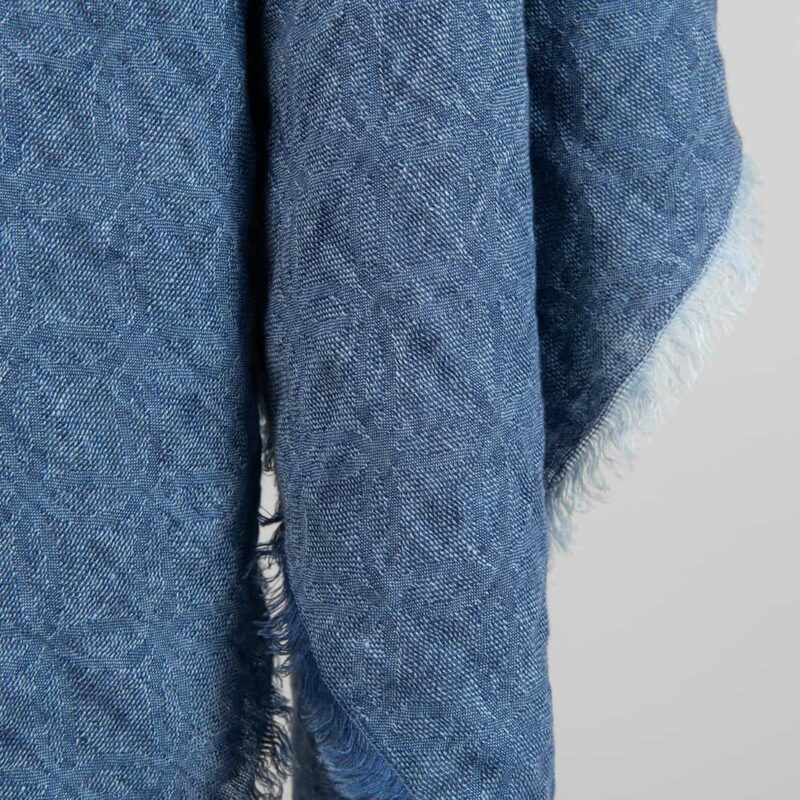 Light blue linen scarf, geometric pattern