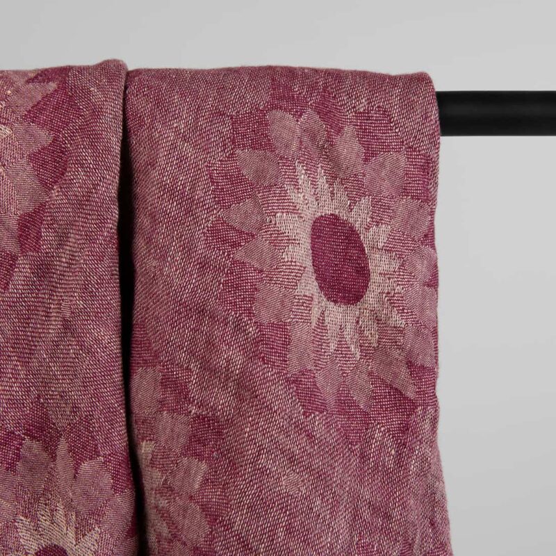 Floral red linen scarf, 100% linen