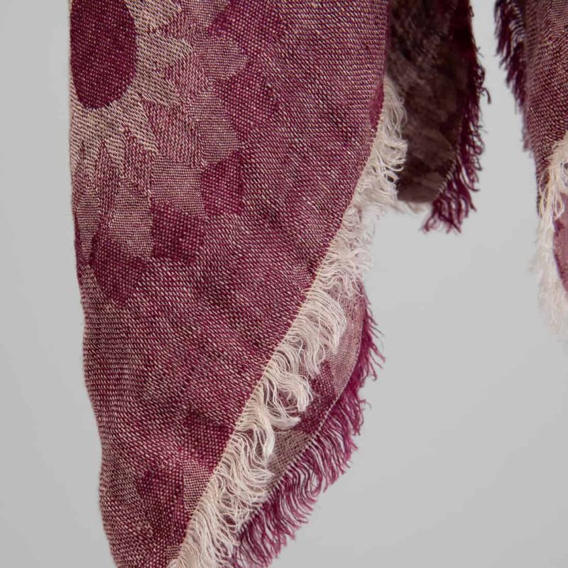 Floral red linen scarf, sunflower pattern