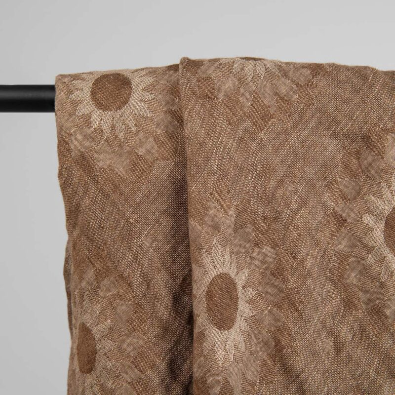 Floral brown linen scarf, 100% linen