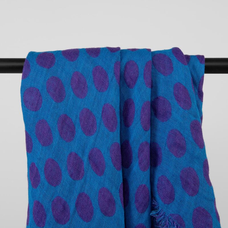 Blue linen scarf, bubble pattern