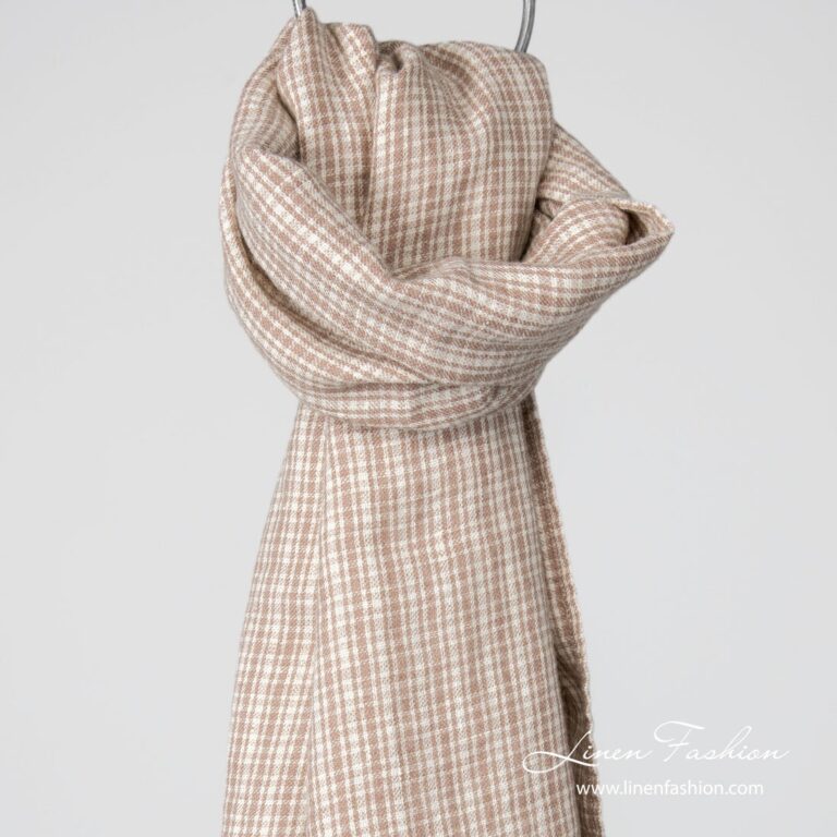 Linen wool shawl brown checks
