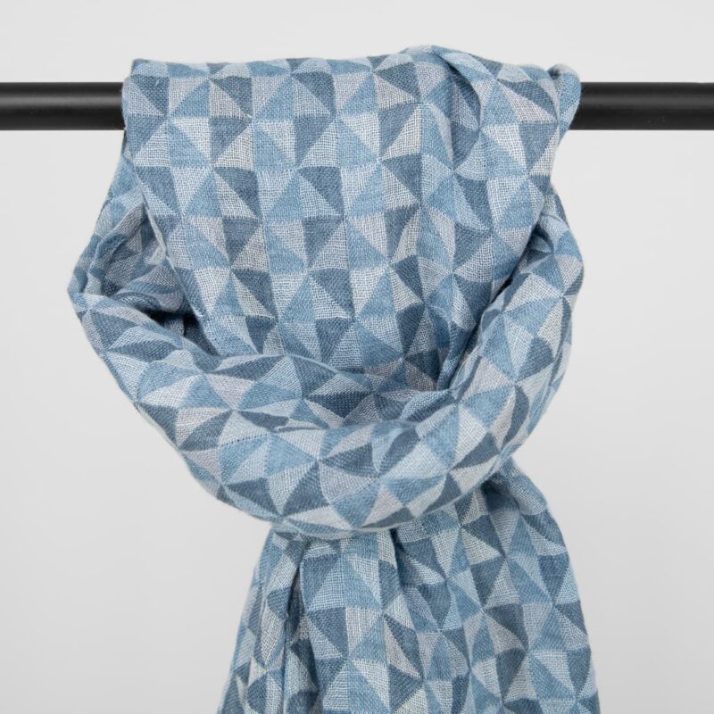 Blue linen shawl geometric pattern